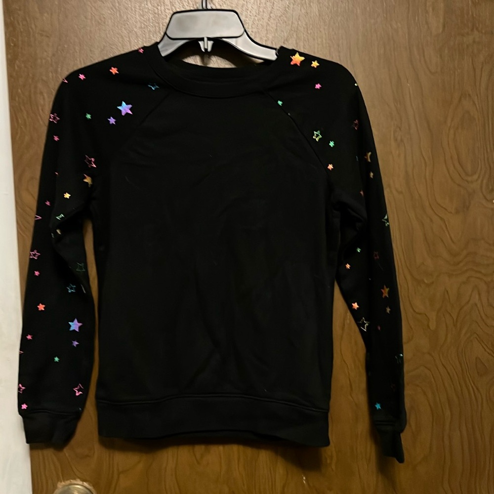Athletic black top with rainbow colored stars size XL (14-16) girls